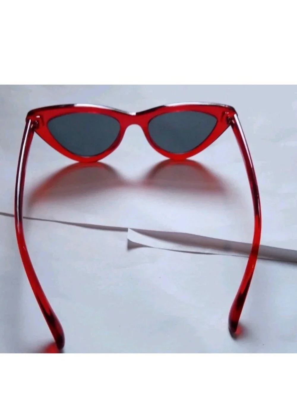 Women's Red Cat Eye Sunglasses Solid Plastic Frame Gray Tinted Lenses
